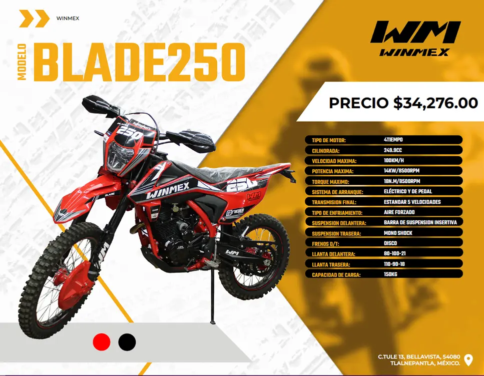 Motocicleta  Mod. BLADE250, Color Rojo