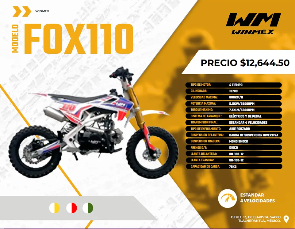 Motocicleta Cross Mod. FOX110, Color Rojo