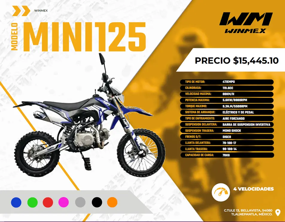 Motocicleta Cross Mod. MINI125 , Color Azul