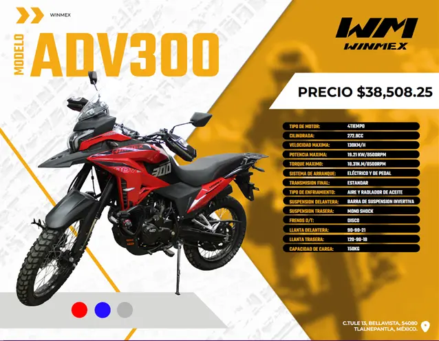 Motocicleta  Mod. ADV300, Color Rojo