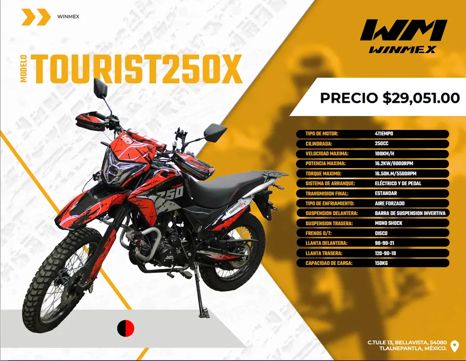 Motocicleta  Mod. TOURIST250X, Color Rojo
