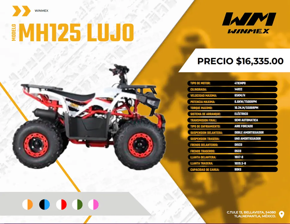 Motocicleta Atv Mod. MH125 LUJO , Color Gris/Naranja