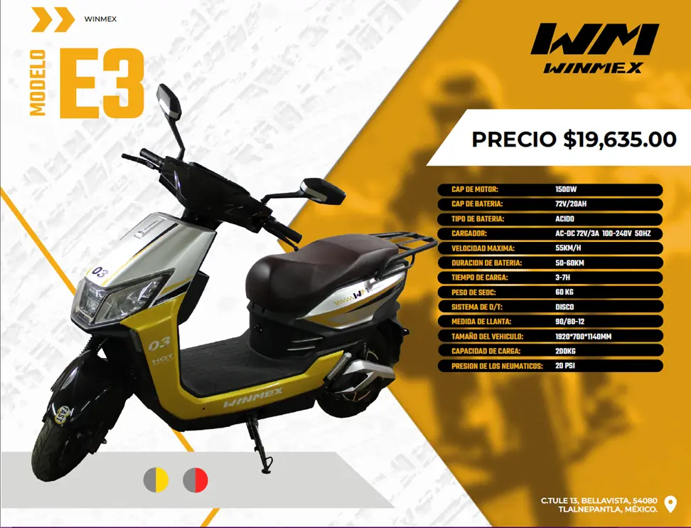 Motocicleta  Mod. E3, Color Amarillo/Gris