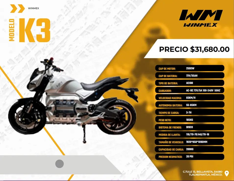 Motocicleta  Mod. K3, Color Plata