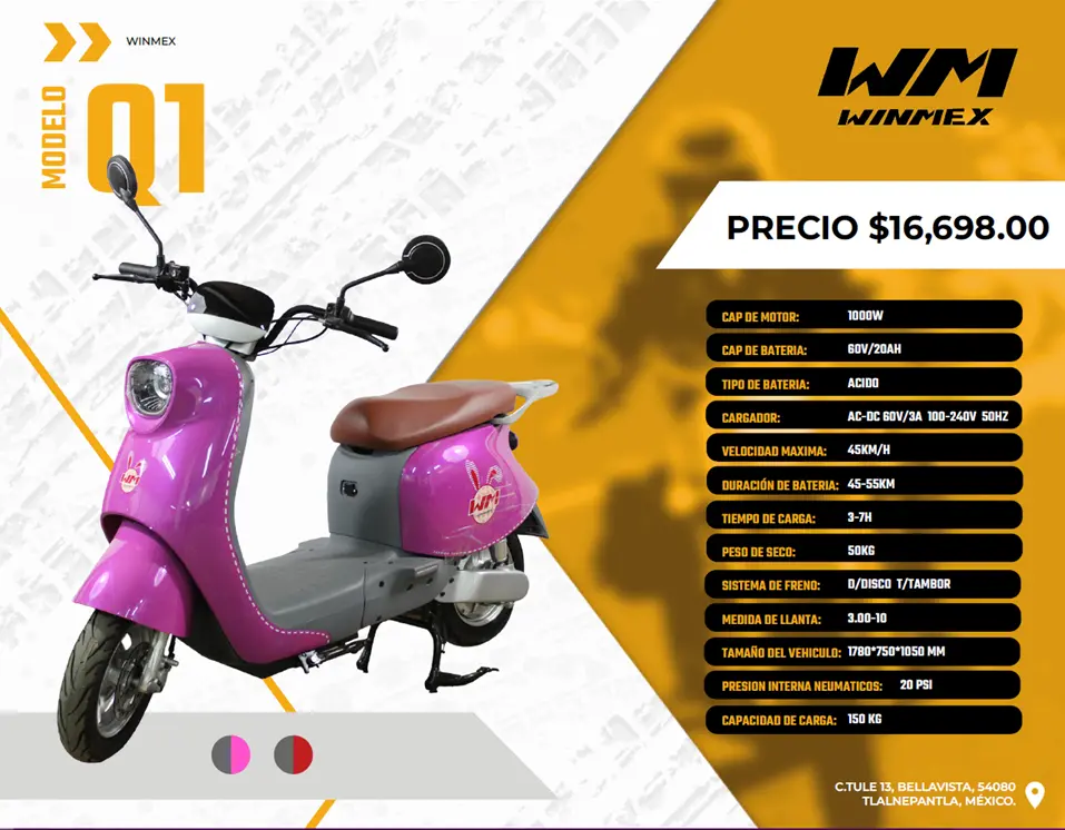 Scooter Electrico  Mod. Q1, Color Rojo