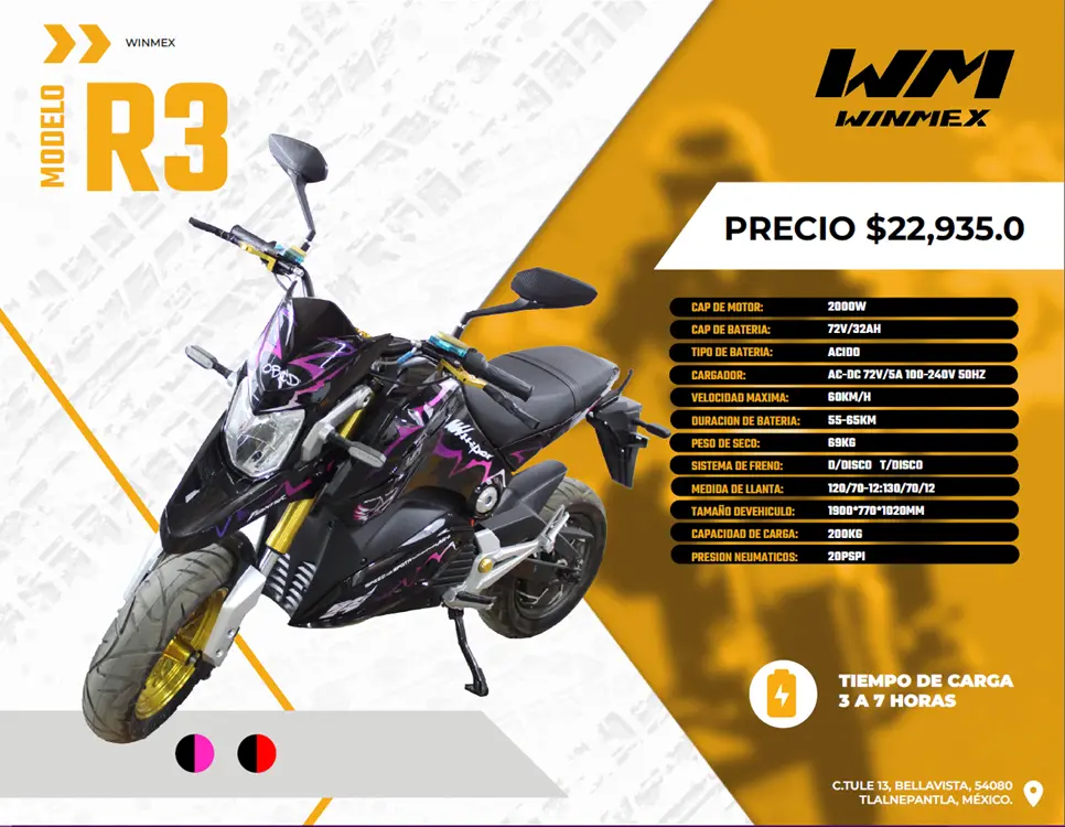Motocicleta  Mod. R3 , Color Negro