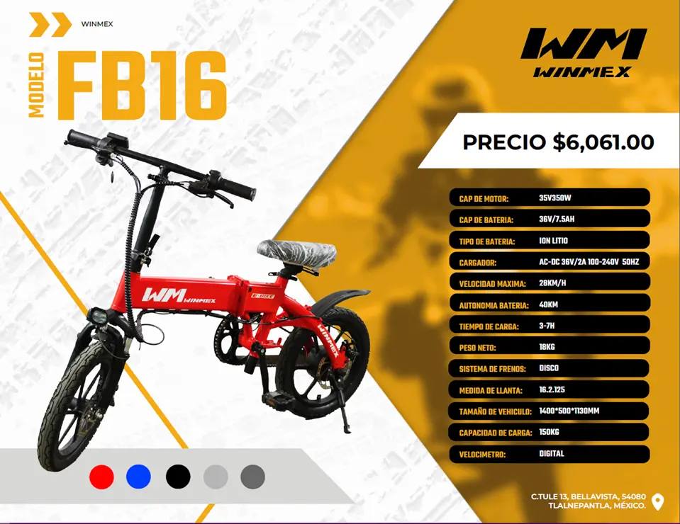 Bicicleta Electrica  Mod. FB16, Color Plata
