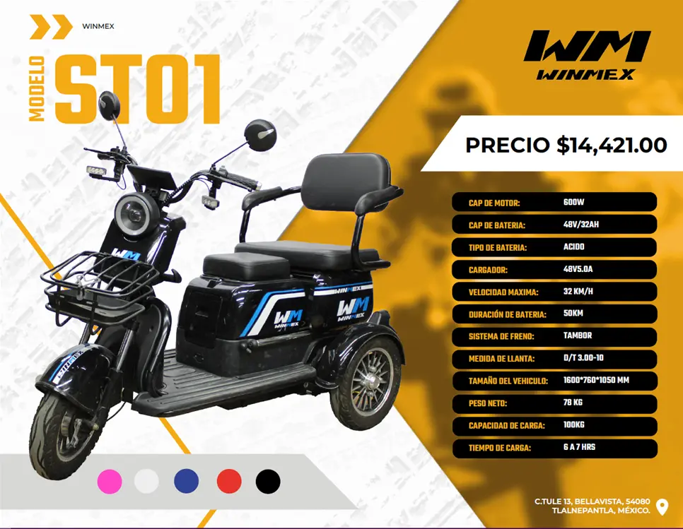 Triciclo Electrico  Mod. ST01, Color Negro