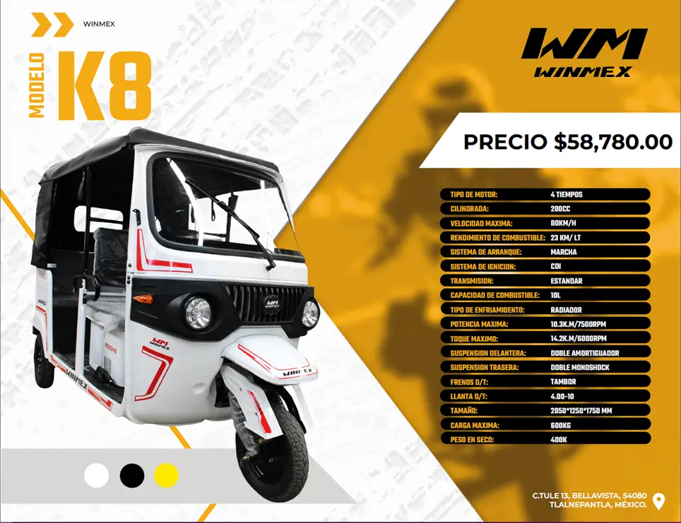Mototaxi 200 Mod. K8, Color Blanco