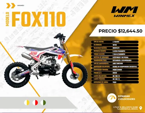 [MOCC-FOX110-033] Motocicleta Cross Mod. FOX110, Color Rojo