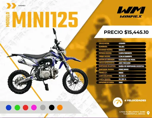 [MOCC-MINI125 -005] Motocicleta Cross Mod. MINI125 , Color Azul
