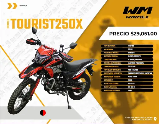 [MOTE-TOURIST250X-033] Motocicleta  Mod. TOURIST250X, Color Rojo