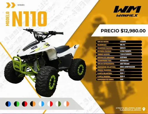 [CUAT-N110-016] Cuatrimoto  Mod. N110, Color Blanco/Verde