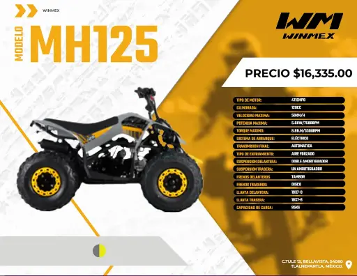 [CUAT-MH125-020] Cuatrimoto  Mod. MH125, Color Gris/Naranja
