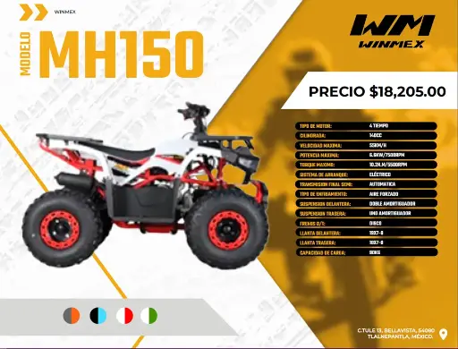 [CUAT-MH150-014] Cuatrimoto  Mod. MH150, Color Blanco/Rojo