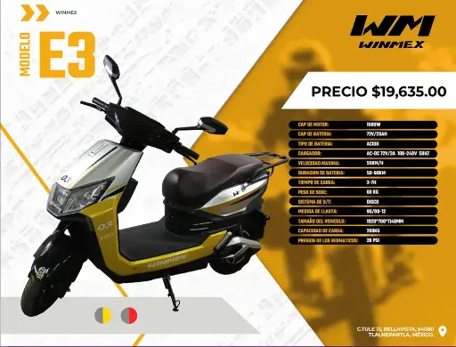 [MOTE-E3-003] Motocicleta  Mod. E3, Color Amarillo/Gris