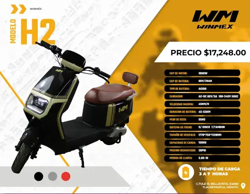 [SCEE-H2-024] Scooter Electrico  Mod. H2, Color Negro
