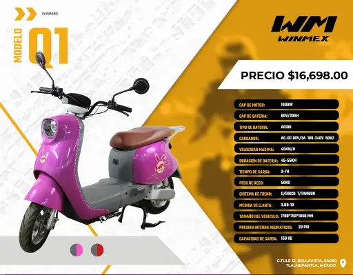 [SCEE-Q1-033] Scooter Electrico  Mod. Q1, Color Rojo