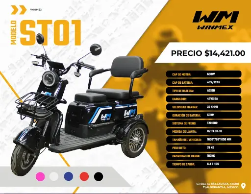 [TRIE-ST01-018] Triciclo Electrico  Mod. ST01, Color Gris