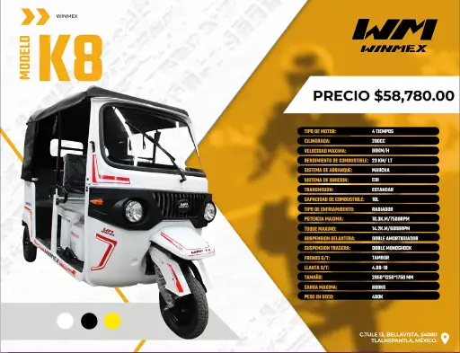 [MOC200-K8-009] Mototaxi 200 Mod. K8, Color Blanco