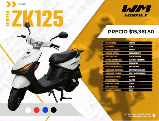 [MOTE-ZK125-009] Motocicleta  Mod. ZK125, Color Blanco