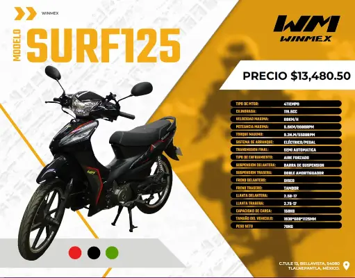 [MOTE-SURF125-033] Motocicleta  Mod. SURF125, Color Rojo